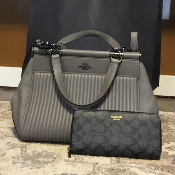 Coach Handbags - Coach Gray Quilted Leather Satchel with Black Signature Wallet Bundle Quick List